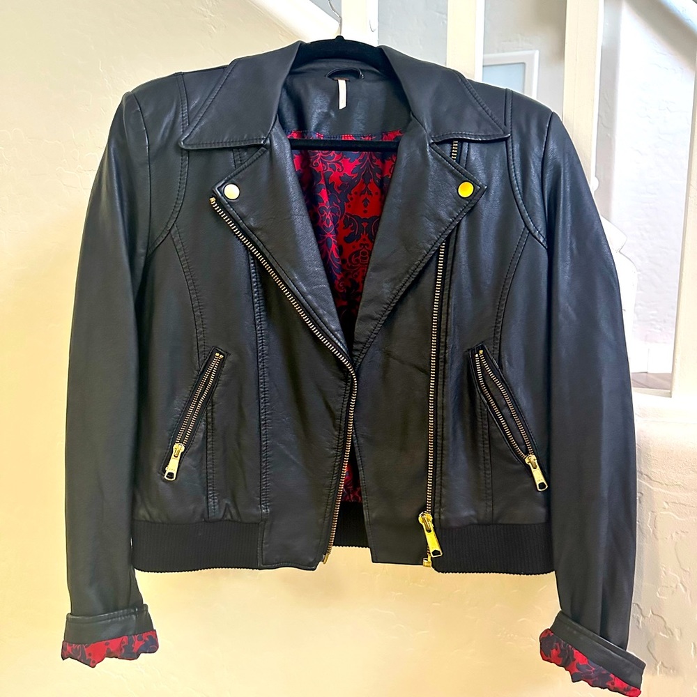 Free People Leather Bomber Jacket